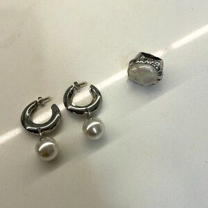 Pearl effect maxi ring and pearl hoop silver earrings from Zara brand new